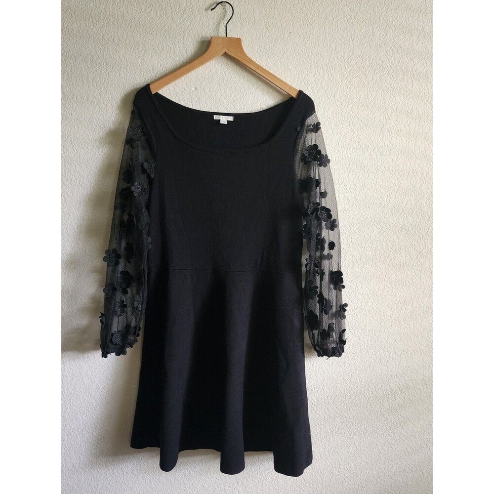 Cato Sheer Mesh 3D Floral Appliques Sleeves Black Special Occasion Dress Large